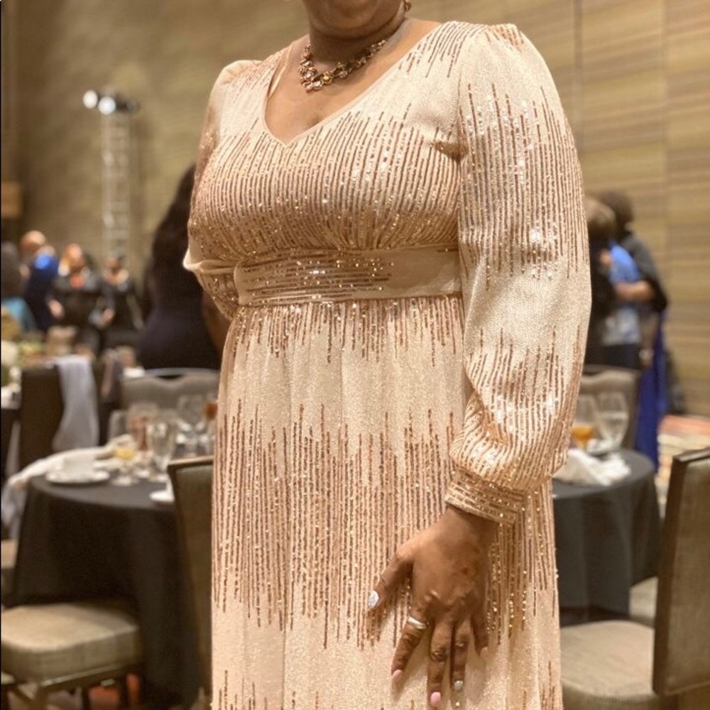 Long-Sleeve Rose Gold Evening Gown
